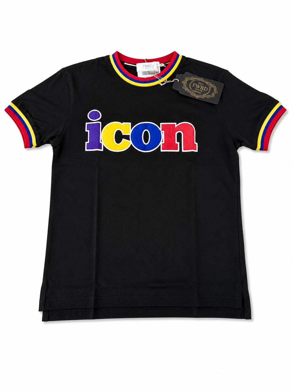 FWRD Denim Boys M 10/12 Icon Graphic T-Shirt Black Embroidered Logo NWT